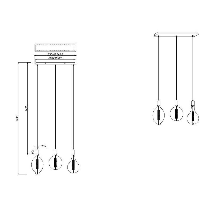 Trio - LED Димируем висящ полилей GINSTER 3xE27/8W/230V