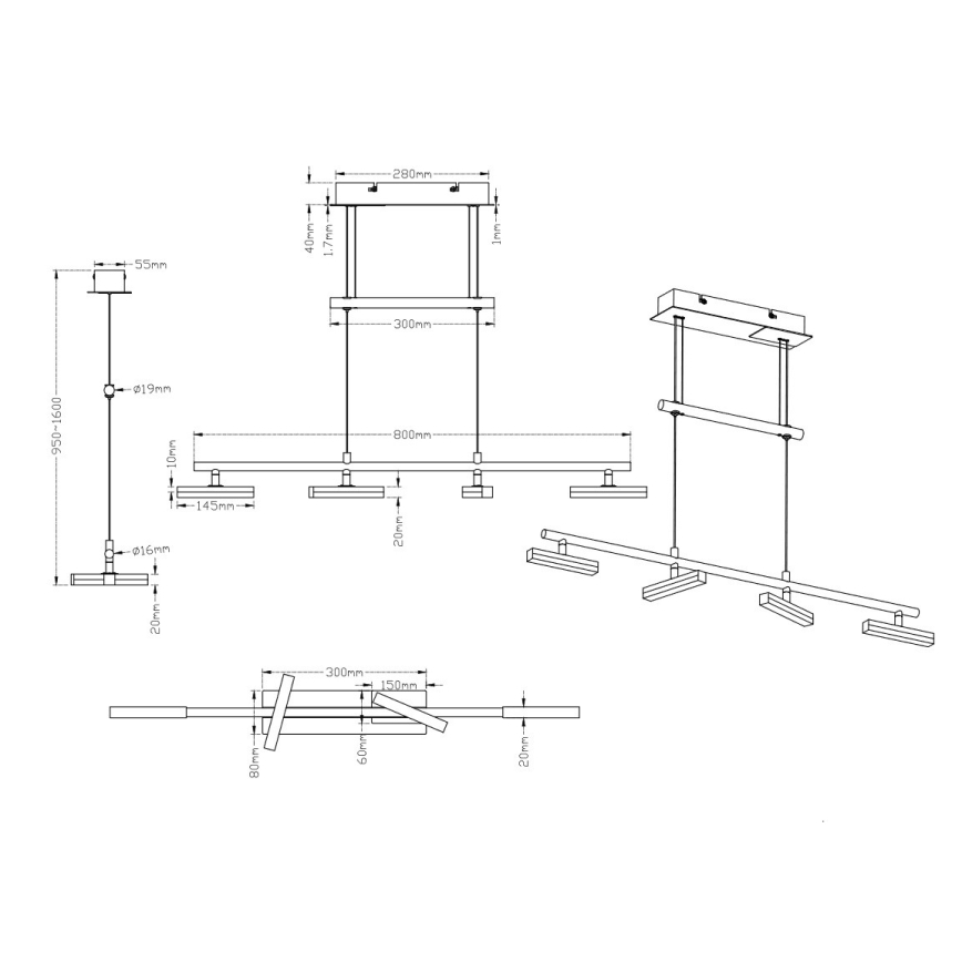 Trio - LED Димируем висящ полилей OPIUM 4xLED/4W/230V