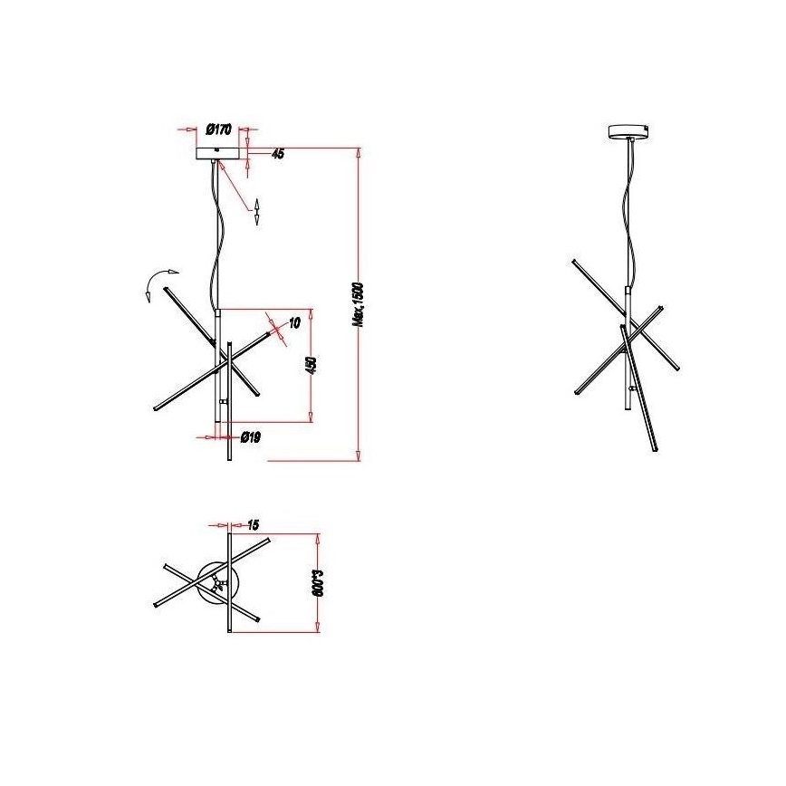 Trio - LED Димируем висящ полилей TIRIAC 3xLED/7,5W/230V