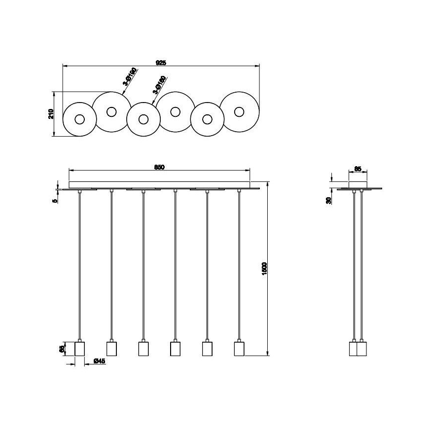 Trio - Висящ полилей DISCUS 6xE27/28W/230V черен