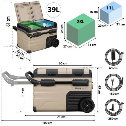 Туристически хладилник с LCD дисплей 39 l 230V/12V/24V кафяв