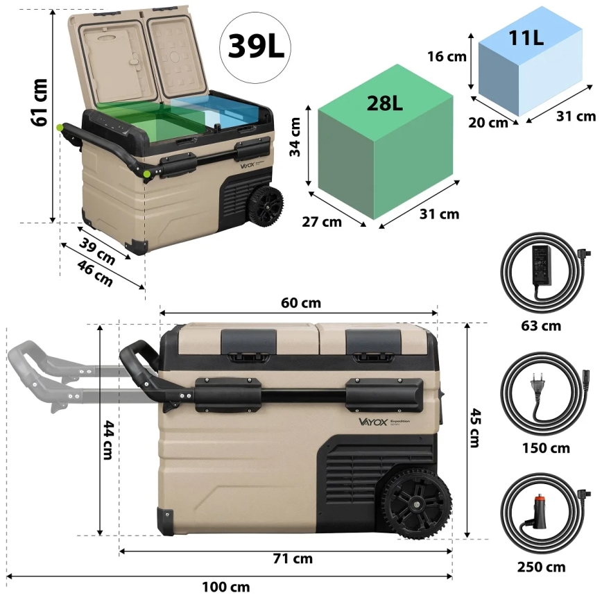 Туристически хладилник с LCD дисплей 39 l 230V/12V/24V кафяв