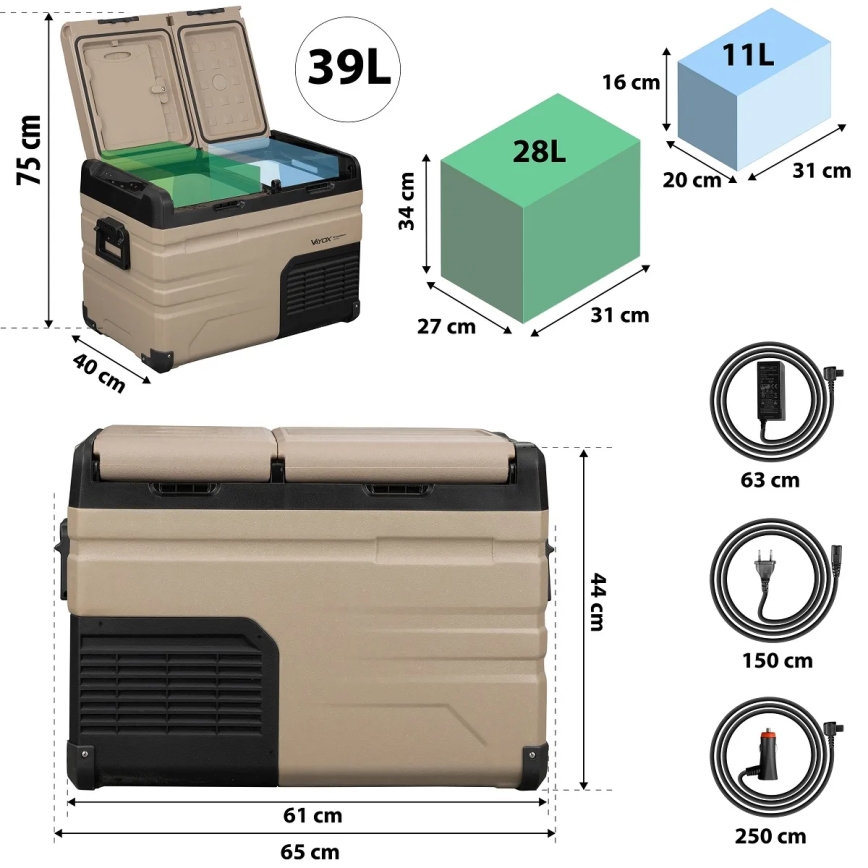 Туристически хладилник с LCD дисплей 39 l 230V/12V/24V кафяв