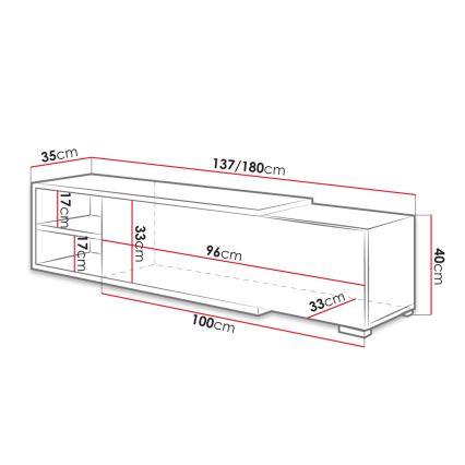 TV маса CLIF 40x180 см бял