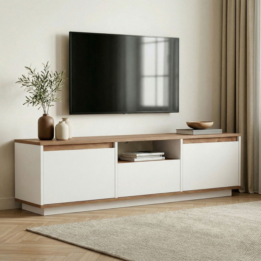 ТВ шкаф KREDE 160x30 см бял/бор