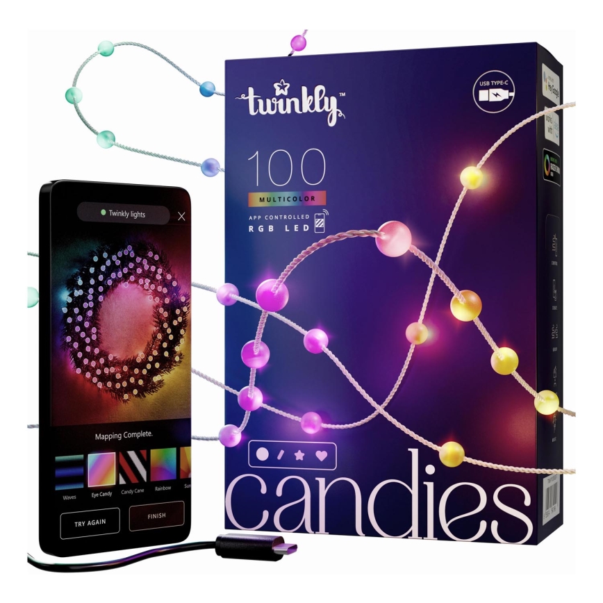 Twinkly - LED RGB Димируем коледни лампички CANDIES 100xLED 8 м USB Wi-Fi
