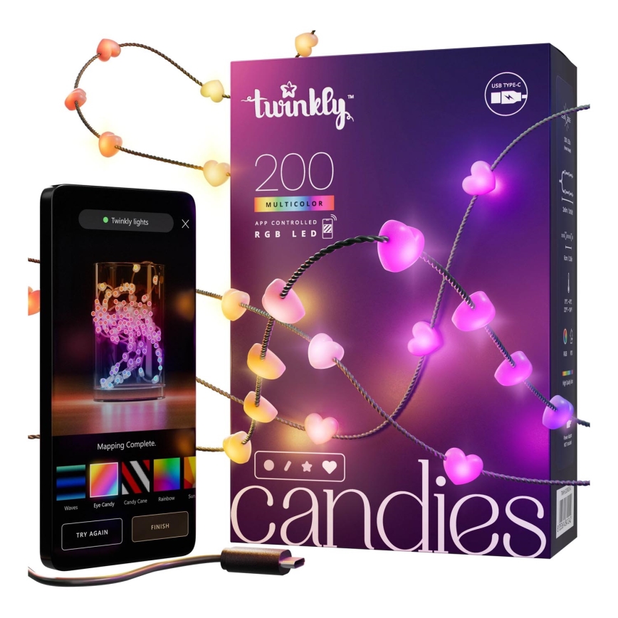 Twinkly - LED RGB Димируем коледни лампички CANDIES 200xLED 14 м USB Wi-Fi
