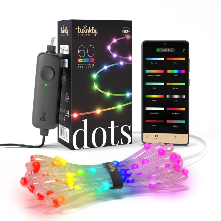 Twinkly - LED RGB Димируем коледен гирлянда DOTS 60xLED 7 м USB Wi-Fi