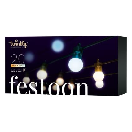 Twinkly - LED Димируем екстериорен декоративни лампички FESTOON 20xLED 14 м IP44 Wi-Fi