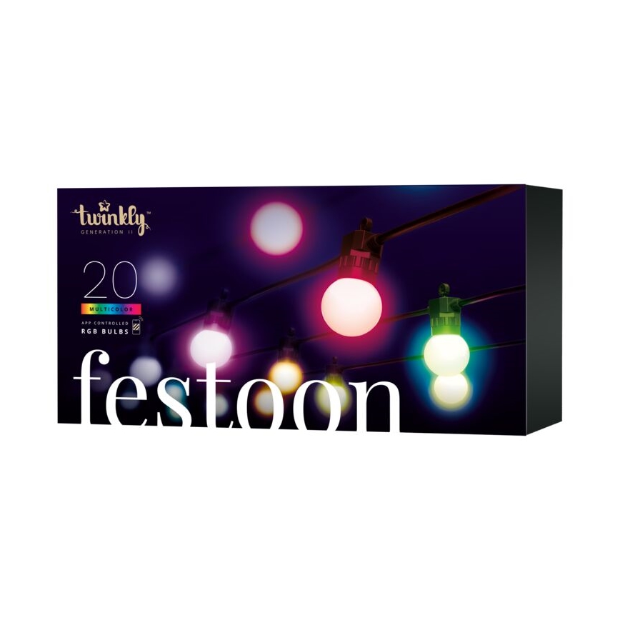 Twinkly - LED RGB Димируем екстериорен декоративни лампички FESTOON 20xLED 14 м IP44 Wi-Fi