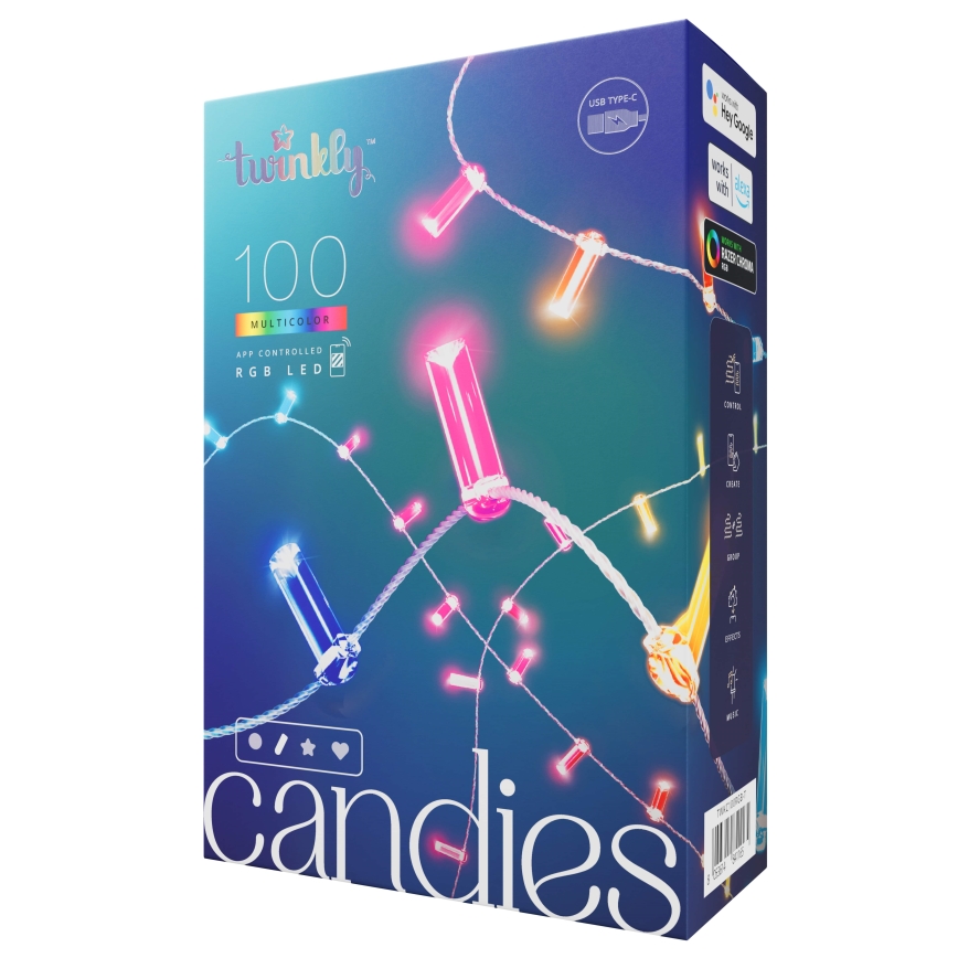 Twinkly - LED RGB Димируем коледни лампички CANDIES 100xLED 8 м USB Wi-Fi