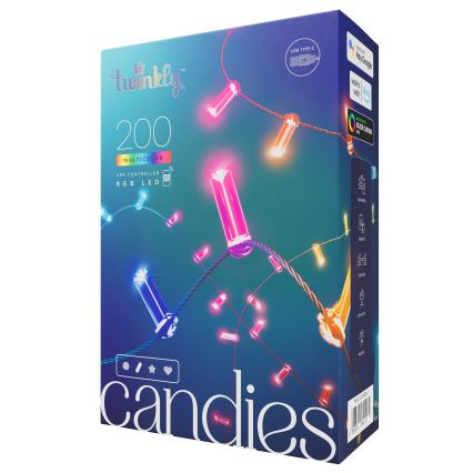 Twinkly - LED RGB гирлянд CANDIES с възможност за затъмняване, 200xLED, 14 м, USB, Wi-Fi