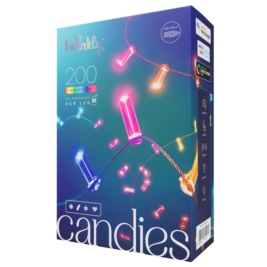 Twinkly - LED RGB гирлянд CANDIES с възможност за затъмняване, 200xLED, 14 м, USB, Wi-Fi