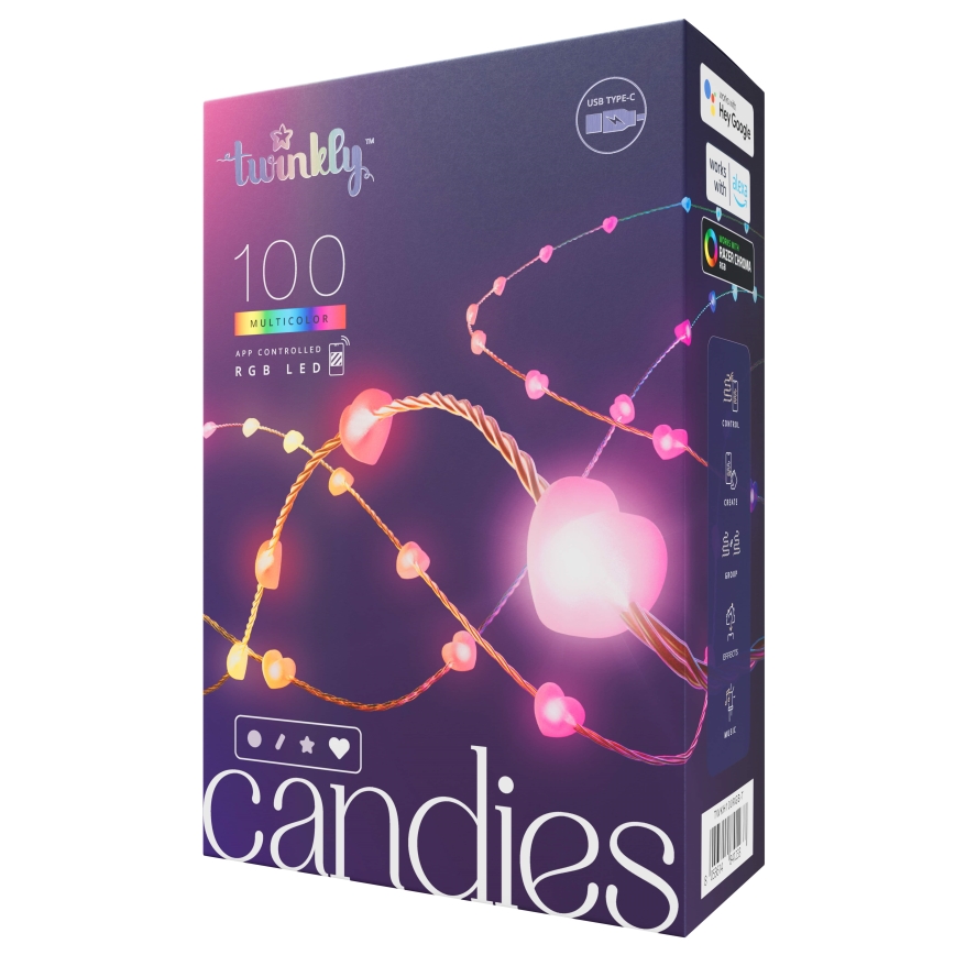 Twinkly - LED RGB Димируем коледни лампички CANDIES 100xLED 8 м USB Wi-Fi