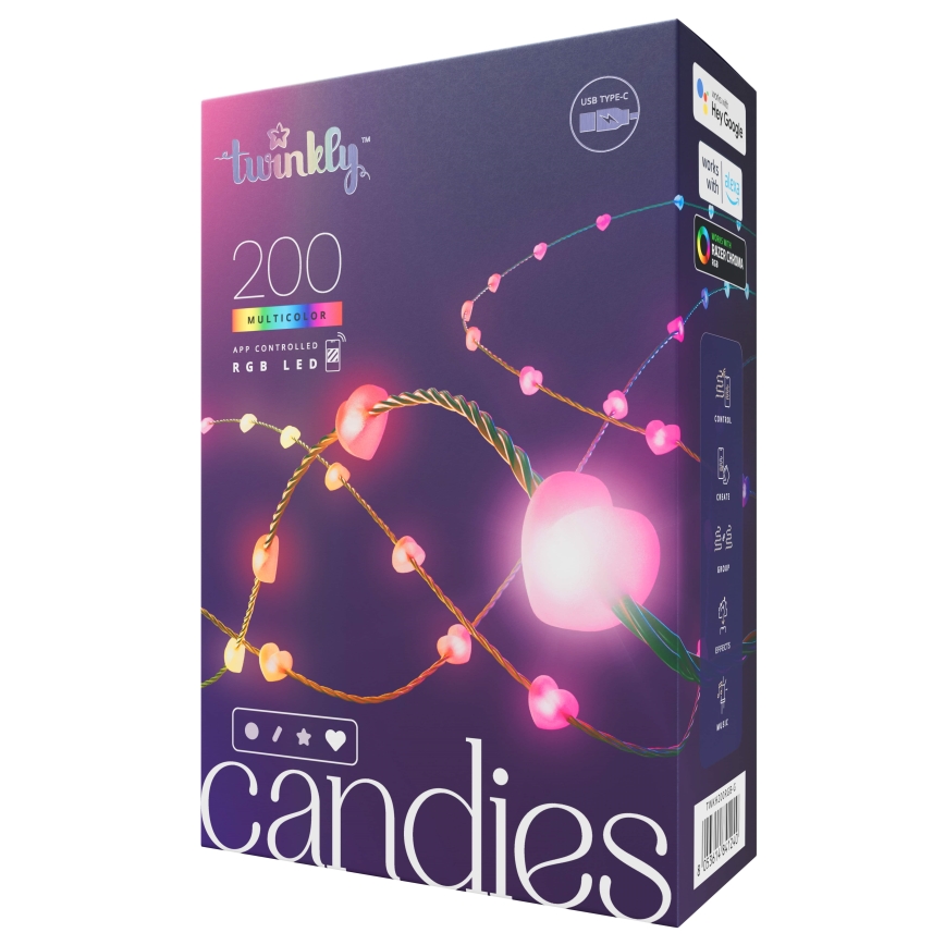 Twinkly - LED RGB Димируем коледни лампички CANDIES 200xLED 14 м USB Wi-Fi
