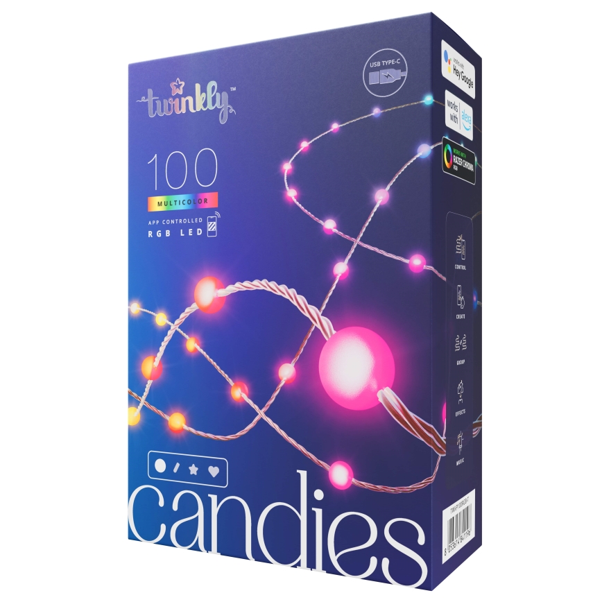 Twinkly - LED RGB Димируем коледни лампички CANDIES 100xLED 8 м USB Wi-Fi