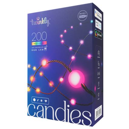 Twinkly - LED RGB Димируем коледни лампички CANDIES 200xLED 14 м USB Wi-Fi