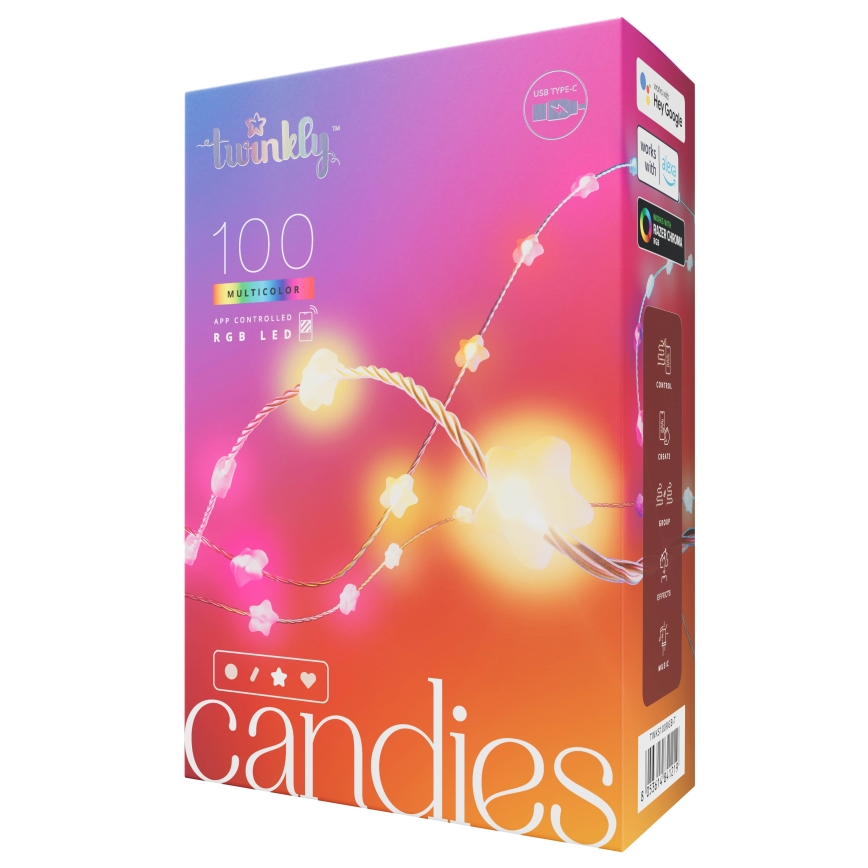 Twinkly - LED RGB Димируем коледни лампички CANDIES 100xLED 8 м USB Wi-Fi