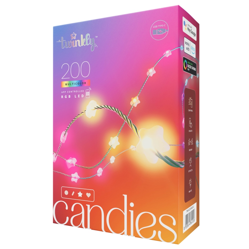 Twinkly - LED RGB Димируем коледни лампички CANDIES 200xLED 14 м USB Wi-Fi