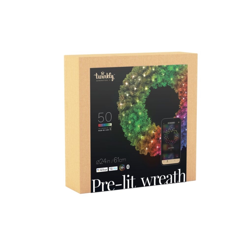 Twinkly - LED RGB Димируем Коледен венец PRE-LIT WREATH 50xLED Ø 61 см Wi-Fi