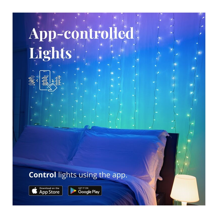 Twinkly - LED RGBW регулируема външна коледна завеса CURTAIN 210xLED 6,1м IP44 Wi-Fi