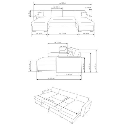 U-образен разтегателен диван с място за съхранение JANISE, сив