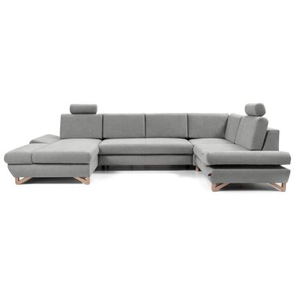 U-образна разтегателна ъглова тапицирана холова гарнитура AVESTA с ракла, сива