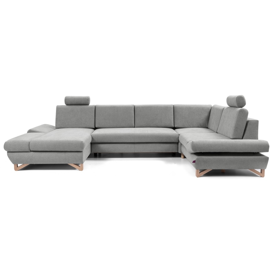 U-образна разтегателна ъглова тапицирана холова гарнитура AVESTA с ракла, сива