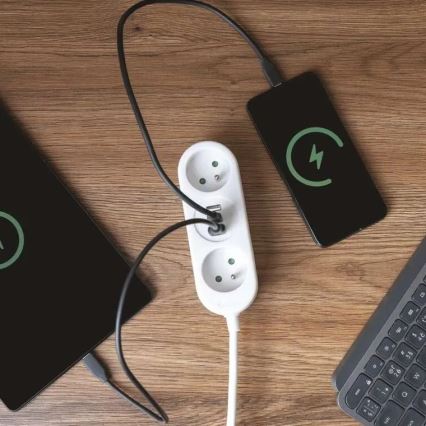Удължителен кабел 2 гнезда + 2x USB-A + USB-C 1,4 м