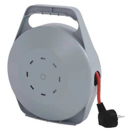 Удължител на макара с 4 гнезда 10m сив/червен