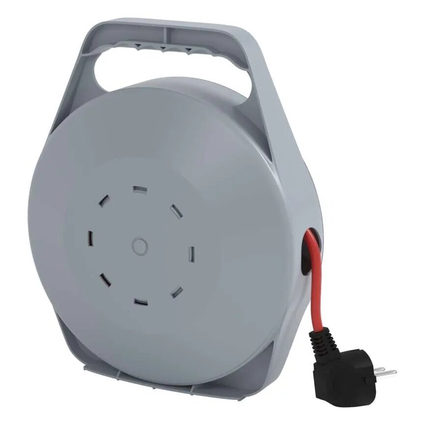 Удължител на макара с 4 гнезда 10m сив/червен