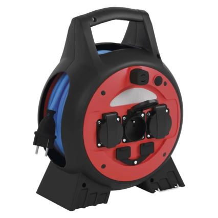 Удължителен кабел на макари 3 гнезда 20м червено/черно IP44