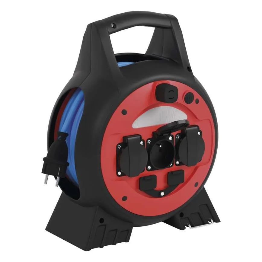 Удължителен кабел на макари 3 гнезда 20м червено/черно IP44