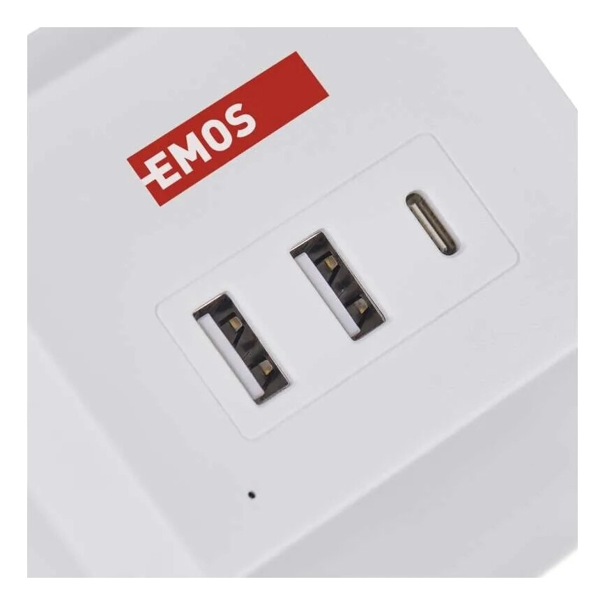 Удължител с безжично зареждане QI 2 гнезда + 2x USB-A + 1x USB-C, 2 м, бял