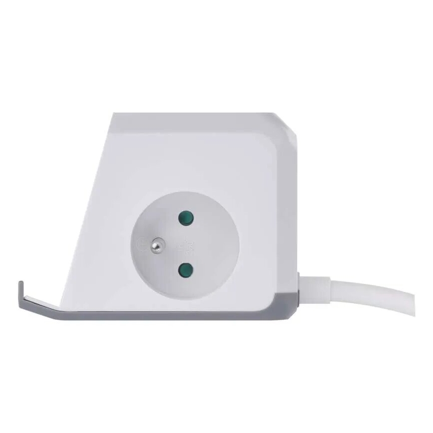 Удължител с безжично зареждане QI 2 гнезда + 2x USB-A + 1x USB-C, 2 м, бял