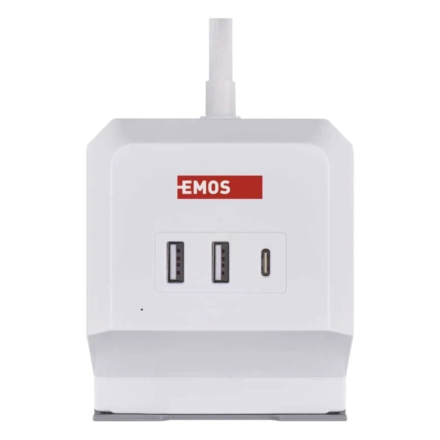Удължител с безжично зареждане QI 2 гнезда + 2x USB-A + 1x USB-C, 2 м, бял
