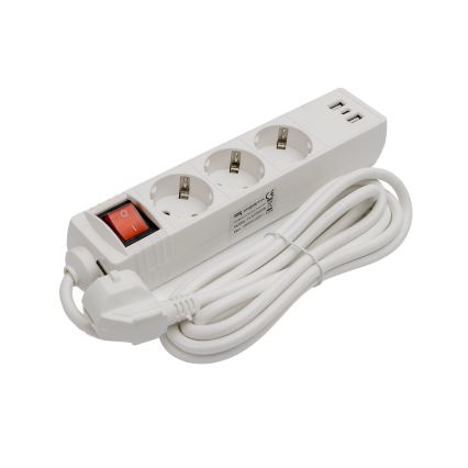 Удължител с ключ 3 гнезда + 2xUSB-A + 1xUSB-C 3m SCHUKO бял