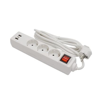 Удължител с ключ 3 гнезда + 2xUSB-A + 1xUSB-C 3m SCHUKO бял