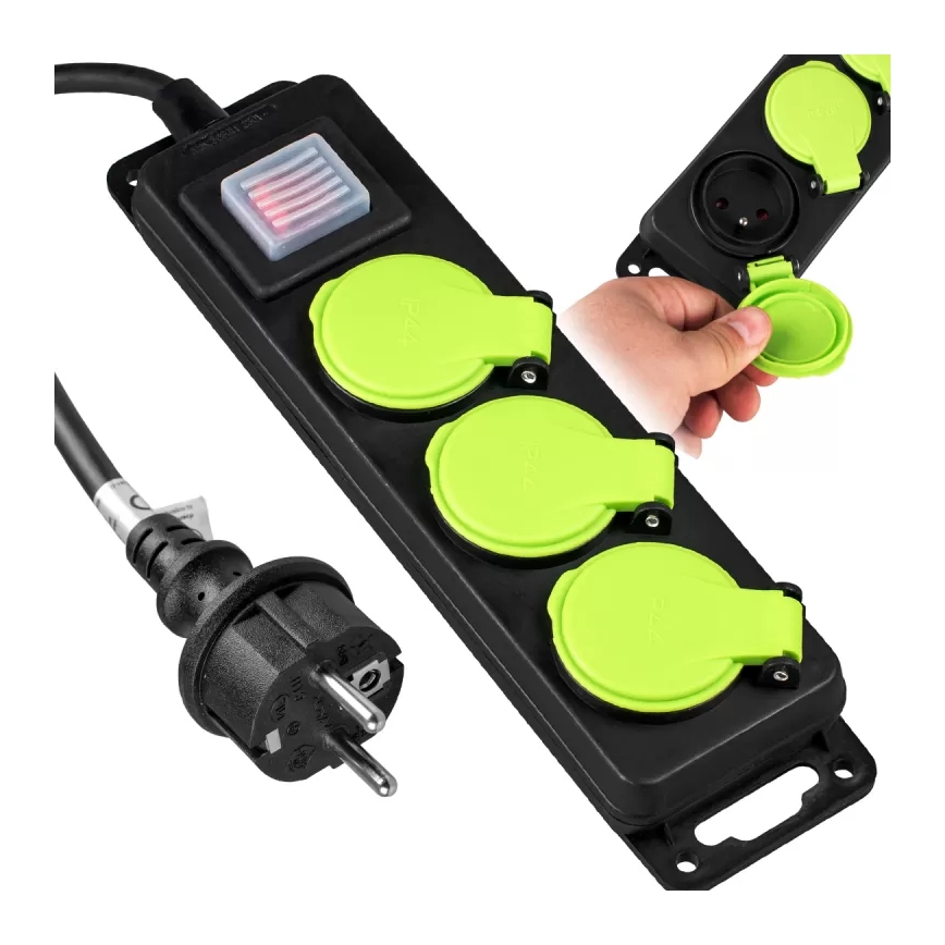 Удължител с ключ, 3 гнезда, 5 m, IP44