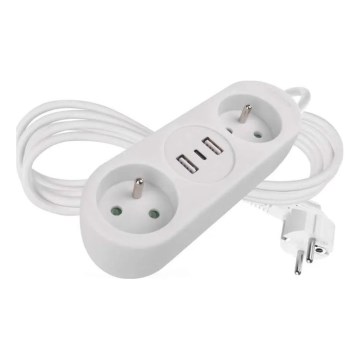 Удължителен кабел 2 гнезда + 2x USB-A + USB-C 1,4 м