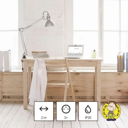 Удължителен кабел 2 гнезда + 2x USB-A + USB-C 1,4 м