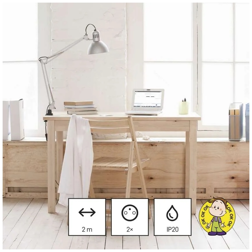 Удължителен кабел 2 гнезда + 2x USB-A + USB-C 1,4 м