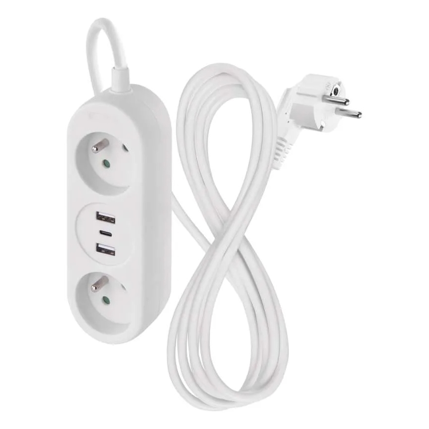 Удължителен кабел 2 гнезда + 2x USB-A + USB-C 1,4 м