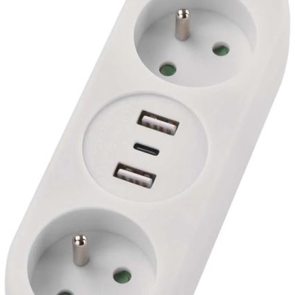 Удължителен кабел 2 гнезда + 2x USB-A + USB-C 1,4 м