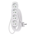 Удължителен кабел 4 гнезда 3м бял