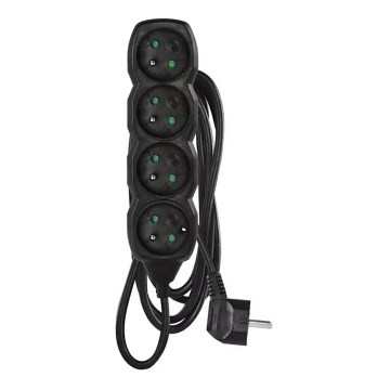 Удължителен кабел 4 гнезда 3м черен