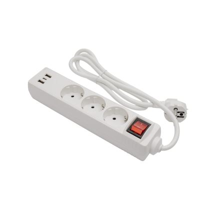 Удължителен кабел с ключ, 3 гнезда + 2x USB-A + 1x USB-C, 1,5 m, SCHUKO, бял