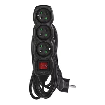 Удължителен кабел с ключ 3 гнезда 5м черен