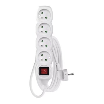 Удължителен кабел с ключ 4 гнезда 3м бял