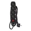 Удължителен кабел с ключ 4 гнезда 3м черен